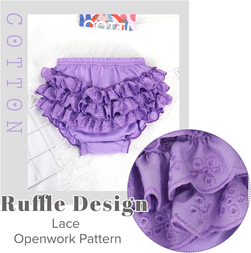 Bosweety 5 Piece Set of Ruffled Lace Bloomer Diaper Covers for Baby Girls Cotton Toddler Shorts Underwear - Image 4